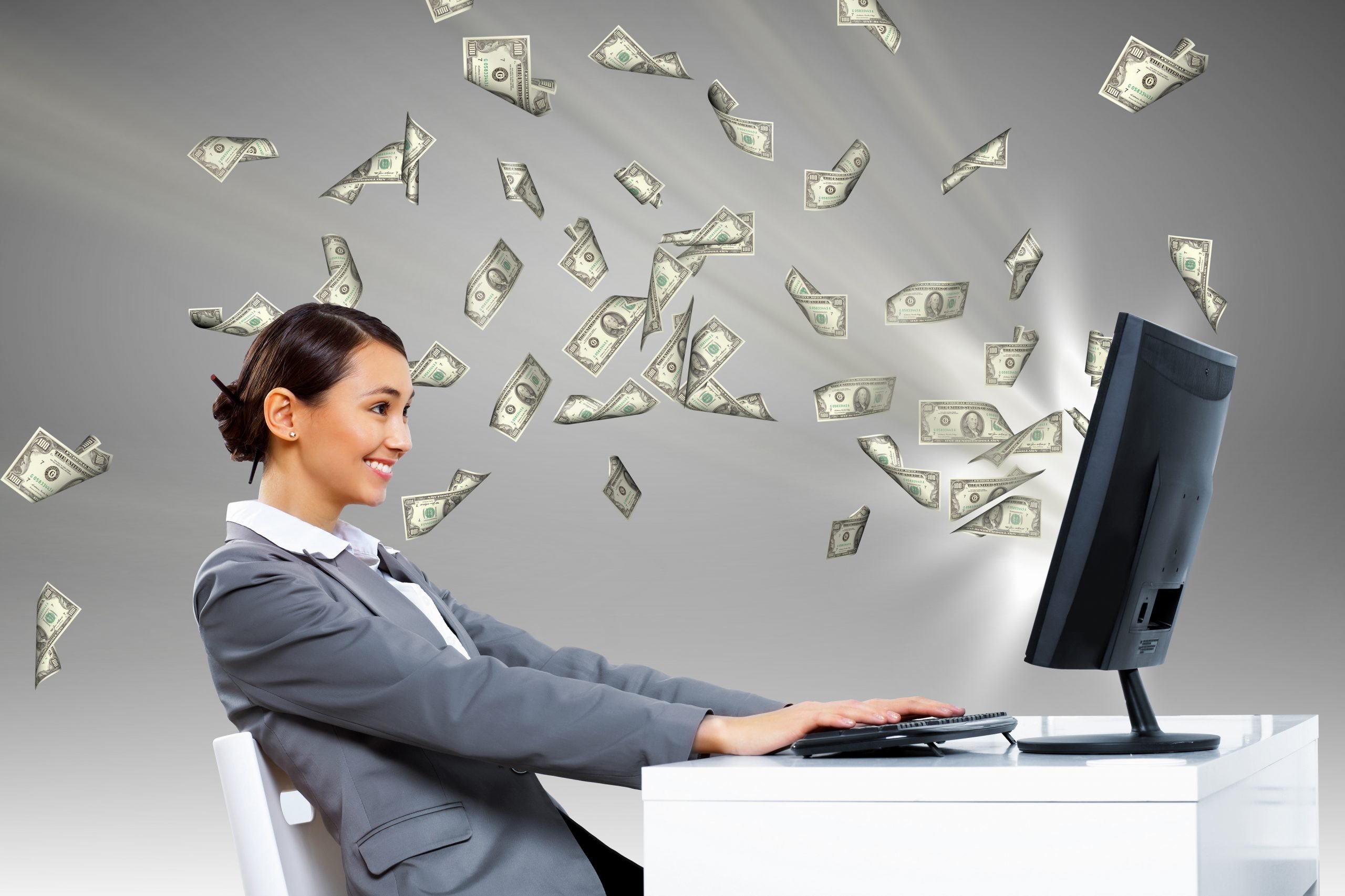 Business woman Computer Money
