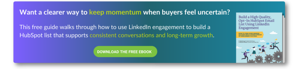 Banner promoting a free guide on LinkedIn engagement and building a high quality HubSpot email list.
