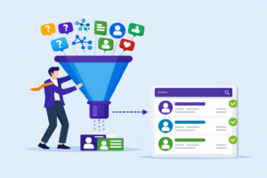 System showing trust-based engagement funneling the right contacts into a CRM for organized follow up